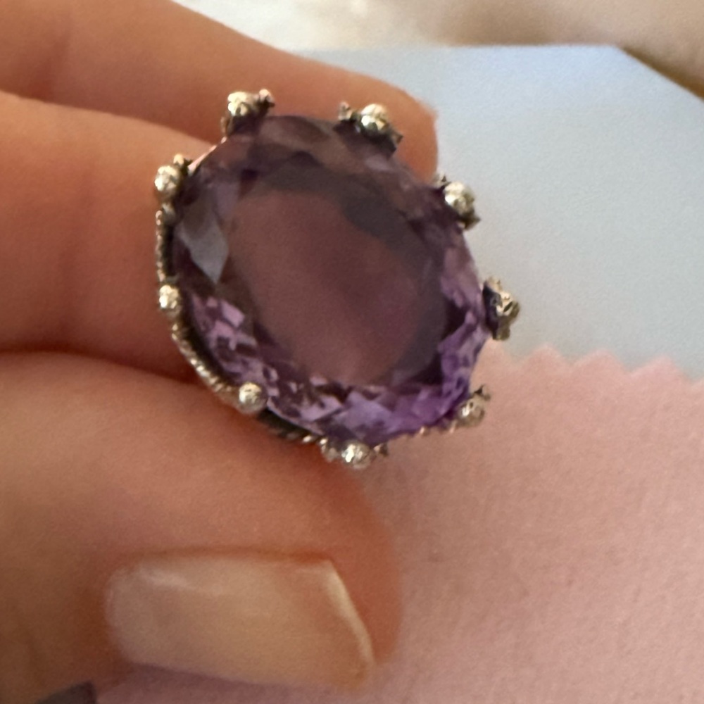 Sterling silver faceted amethyst ring size 6 - Picture 3 of 5